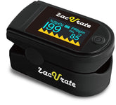 Zacurate 500C Elite oximeter display shows clear SpO2 and pulse rate for quick checks