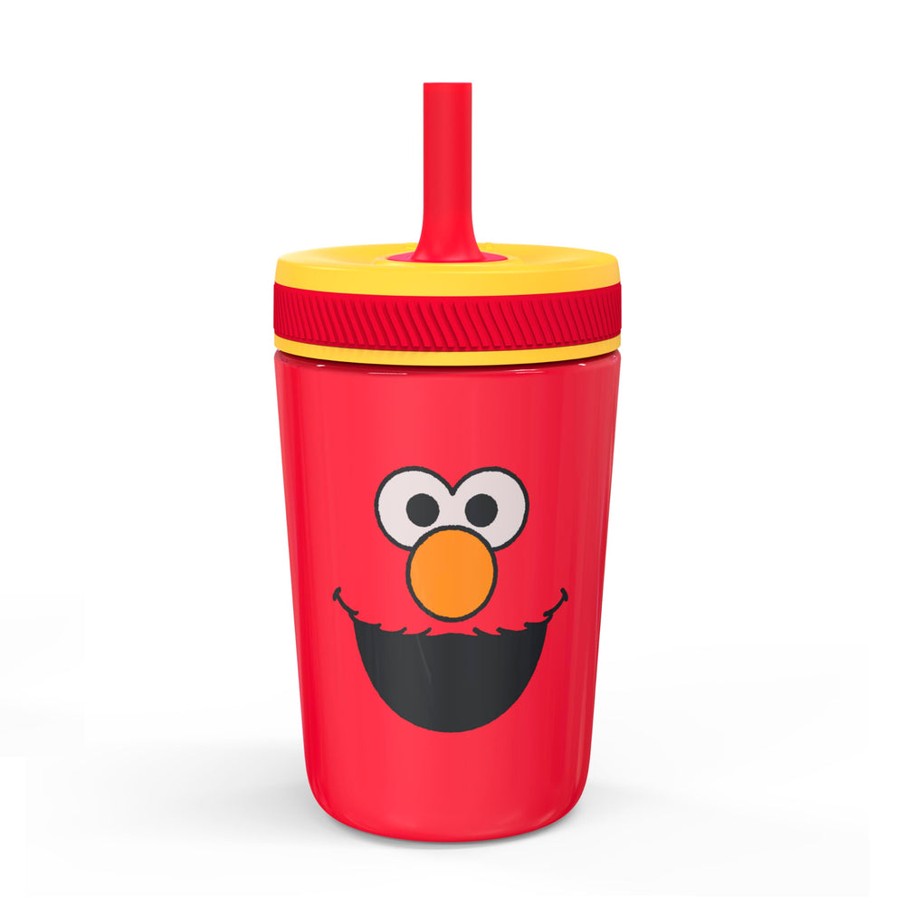 Zak Designs Sesame Street Elmo cup front view with leak-proof straw for travel