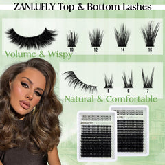 ZANLUFLY D-curly lash clusters showing lift and definition for wispy flair.