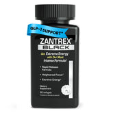 Zantrex Black bottle label close-up highlighting natural GLP-1 support and metabolism focus.