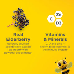 Zarbee's Kids Elderberry Gummies bottle back showing no artificial flavors.