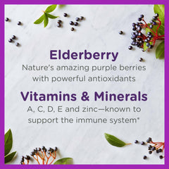 Zarbee's Kids immune support with vitamin C and zinc in elderberry syrup.