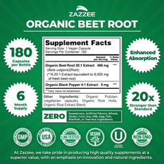 Zazzee Beet Root capsules 180-count offer convenient daily dosing.