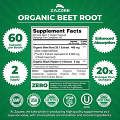Zazzee USDA Organic Beet Root label signaling organic, non-GMO quality.