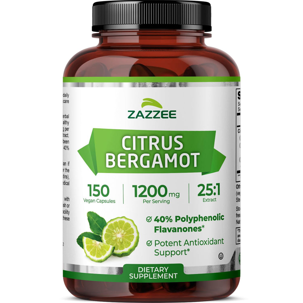 Zazzee Citrus Bergamot 25:1 extract bottle, highlighting high potency for daily wellness