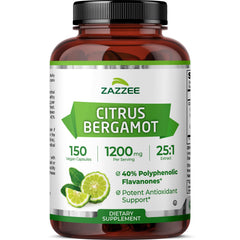Zazzee Citrus Bergamot 25:1 extract bottle, highlighting high potency for daily wellness