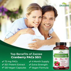 Close-up of Zazzee Cranberry PACs capsules for easy swallowing.