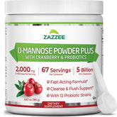 Zazzee D-Mannose Powder Plus bottle front showing 2000 mg dose for urinary health support