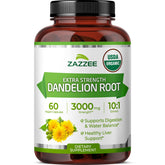 Zazzee Dandelion Root Extract bottle showing 60 capsules for a two-month supply.