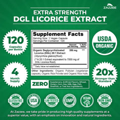 USDA Organic label on Zazzee DGL Licorice bottle