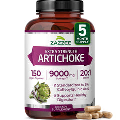 Zazzee Extra Strength Artichoke bottle close-up highlighting potency.