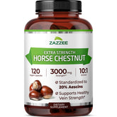 Zazzee extra strength horse chestnut bottle for circulation support.