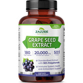 Zazzee Grape Seed Extract 50-to-1 bottle, potent antioxidant support for daily wellness.