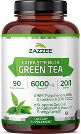 Zazzee Green Tea Extract bottle shows potent antioxidant potential.