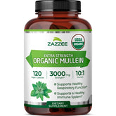Zazzee Mullein Leaf 10:1 Extract bottle front view, convenient daily herbal option.