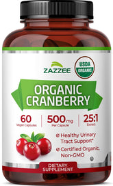 Zazzee Organic Cranberry 25:1 extract bottle signaling strong potency.
