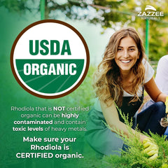 Zazzee Rhodiola capsules close-up for easy daily use