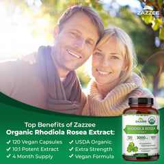 Zazzee Rhodiola bottle on kitchen counter for daily routines