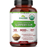 Zazzee Slippery Elm extract bottle with USDA Organic label.