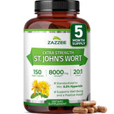 Zazzee St. John’s Wort bottle on shelf for mood support.