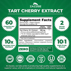 Zazzee Tart Cherry 10:1 Montmorency fruit illustration emphasizes antioxidants.