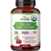 Zazzee Tart Cherry extract bottle with USDA Organic label supports daily antioxidant intake