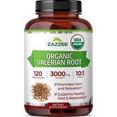 Zazzee Valerian Root Extract bottle showing 10:1 potency for calm evenings