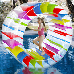 Zcaukya giant wheel roller inflated on water with rainbow stripes for pool fun.