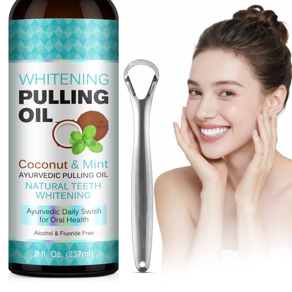 ZCPMFKC Peppermint Coconut Oil Pulling Mouthwash bottle pour for a refreshing start.