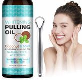 ZCPMFKC Peppermint Coconut Oil Pulling Mouthwash bottle pour for a refreshing start.