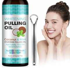 ZCPMFKC Peppermint Coconut Oil Pulling Mouthwash bottle pour for a refreshing start.
