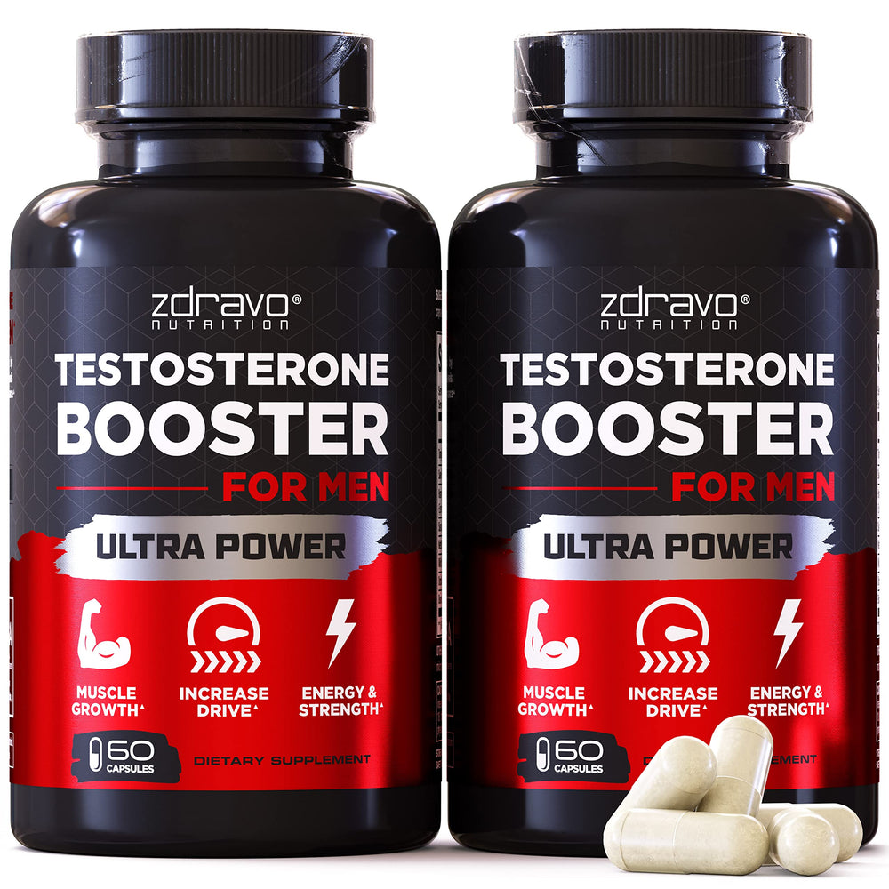 ZDRAVO NUTRITION testosterone booster bottle front highlighting energy and endurance support