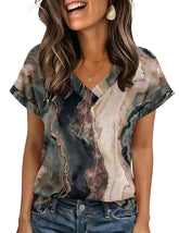 Zeagoo women's floral v-neck top with rolled sleeves, breathable and stylish.