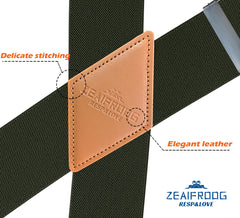 Zeaifroog two-inch-wide suspenders with X-shaped back for all-day comfort.