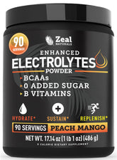 Zeal Electrolyte Powder tub showing zero-sugar hydration.