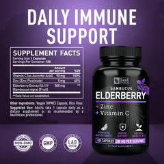 Zeal Naturals elderberry capsules close-up, easy-to-swallow design.