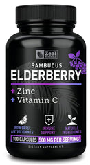 Zeal Naturals max-strength elderberry bottle shown for immune support on the go.