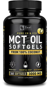 Zeal Naturals Pure MCT Softgels bottle for convenient daily energy support.