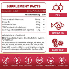 ZEBORA CoQ10 softgels with black pepper and sunflower lecithin for absorption.