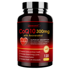 ZEBORA CoQ10-300mg bottle front showing high absorption feature