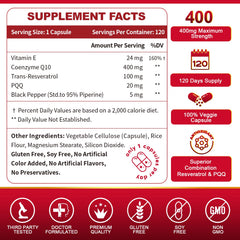 ZEBORA CoQ10 400mg capsules outside the bottle showing vegan capsules