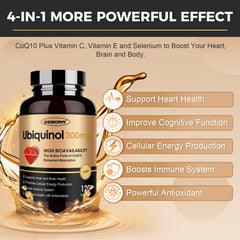 ZEBORA ubiquinol softgels with vitamin E and selenium label emphasizes antioxidant blend