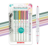 Zebra Pen Mildliner 6-pack on desk shows soft color highlighting for study and journaling