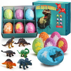 Zeewoo Easter bath bombs reveal a dinosaur toy inside for kids' bath time fun.