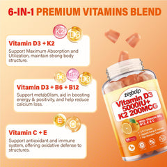 ZEGBALP D3K2 gummies label ingredients highlights vitamin blend for energy support.