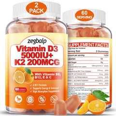 ZEGBALP D3K2 gummies orange bottle for daily bone and immune support.