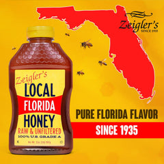 Zeigler's Florida Local Honey squeeze bottle pouring for quick drizzle