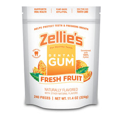 Zellie's Fresh Fruit Chewing Gum pack offers quick mouth refreshment on the go.