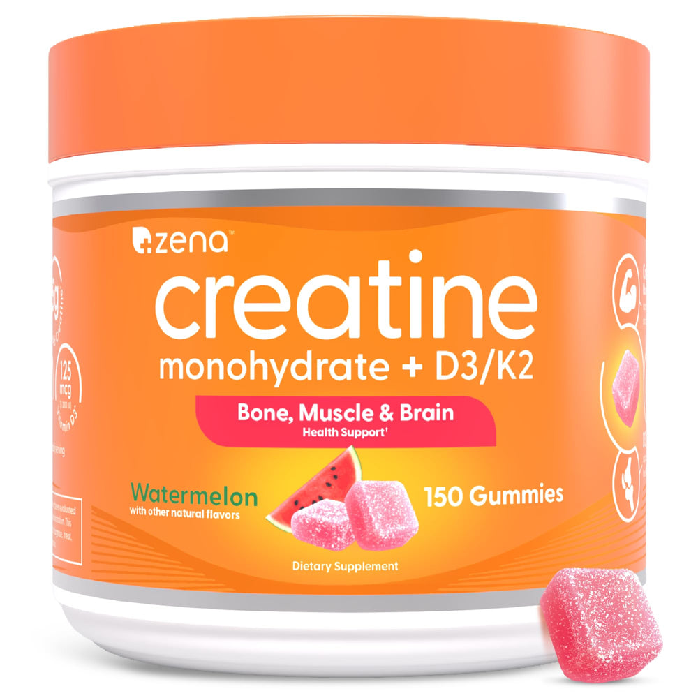 Zena Nutrition Creatine Gummies Watermelon bottle on shelf highlighting daily use
