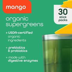 Zena Nutrition mango-flavored green powder in a cup for refreshing nutrition.
